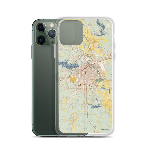 Custom Shreveport Louisiana Map Phone Case in Woodblock on Table with Laptop and Plant
