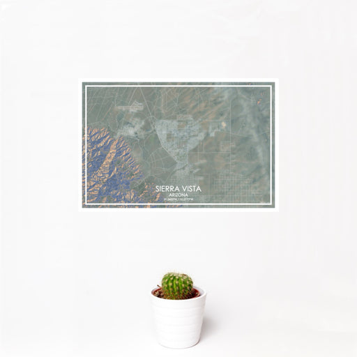 12x18 Sierra Vista Arizona Map Print Landscape Orientation in Afternoon Style With Small Cactus Plant in White Planter