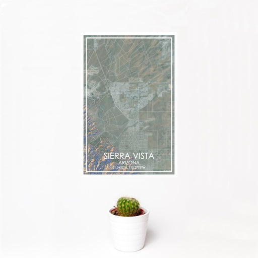 12x18 Sierra Vista Arizona Map Print Portrait Orientation in Afternoon Style With Small Cactus Plant in White Planter