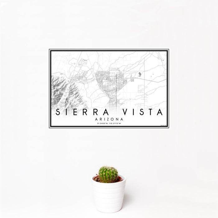 12x18 Sierra Vista Arizona Map Print Landscape Orientation in Classic Style With Small Cactus Plant in White Planter