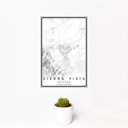 12x18 Sierra Vista Arizona Map Print Portrait Orientation in Classic Style With Small Cactus Plant in White Planter