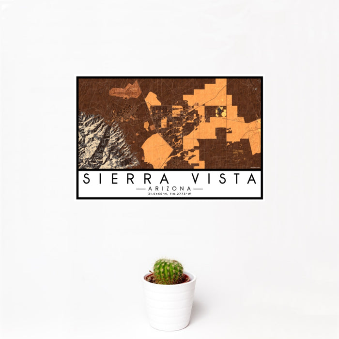 12x18 Sierra Vista Arizona Map Print Landscape Orientation in Ember Style With Small Cactus Plant in White Planter