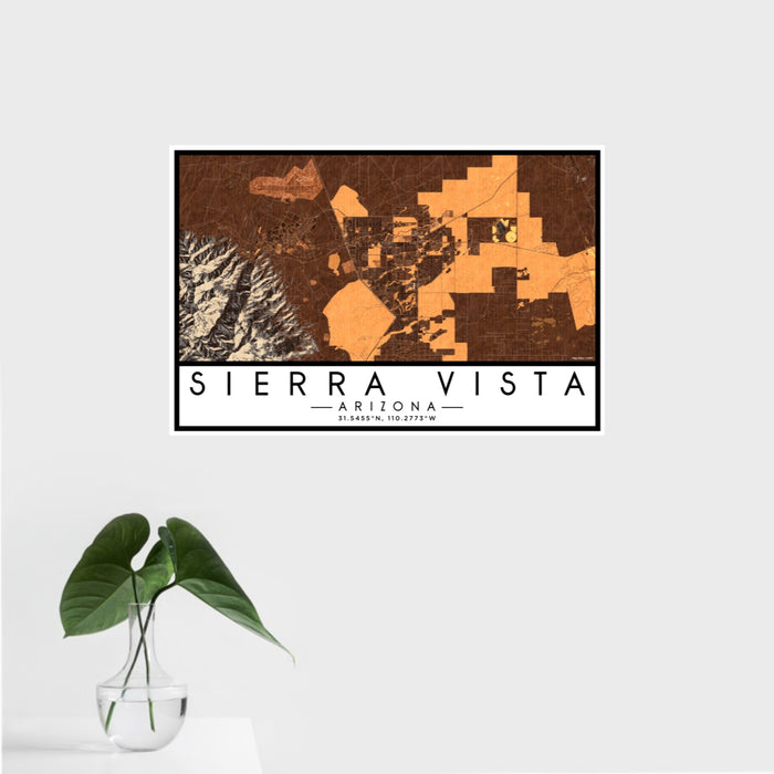 16x24 Sierra Vista Arizona Map Print Landscape Orientation in Ember Style With Tropical Plant Leaves in Water