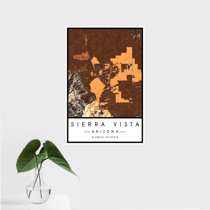 16x24 Sierra Vista Arizona Map Print Portrait Orientation in Ember Style With Tropical Plant Leaves in Water