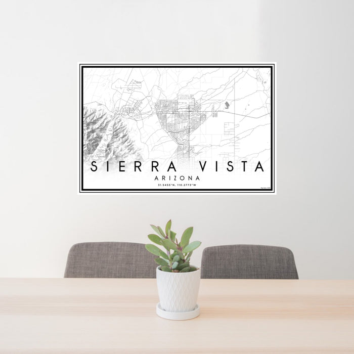 24x36 Sierra Vista Arizona Map Print Lanscape Orientation in Classic Style Behind 2 Chairs Table and Potted Plant