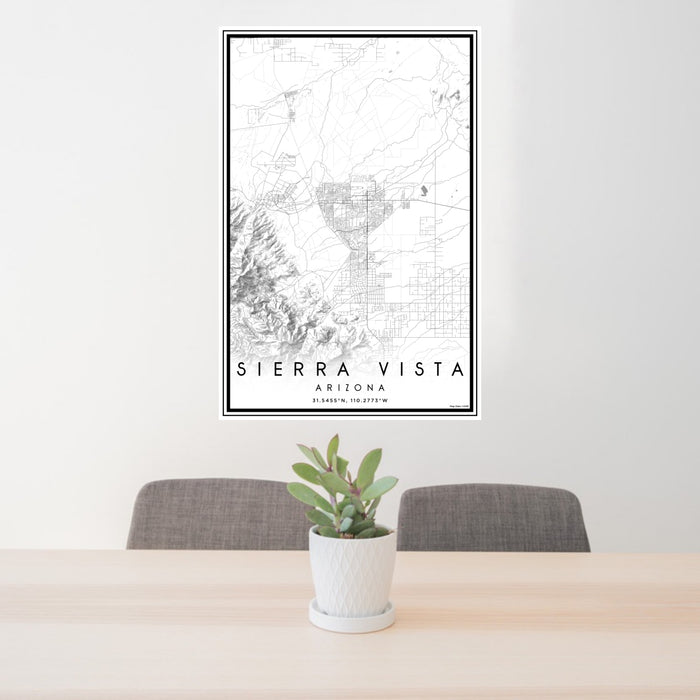 24x36 Sierra Vista Arizona Map Print Portrait Orientation in Classic Style Behind 2 Chairs Table and Potted Plant