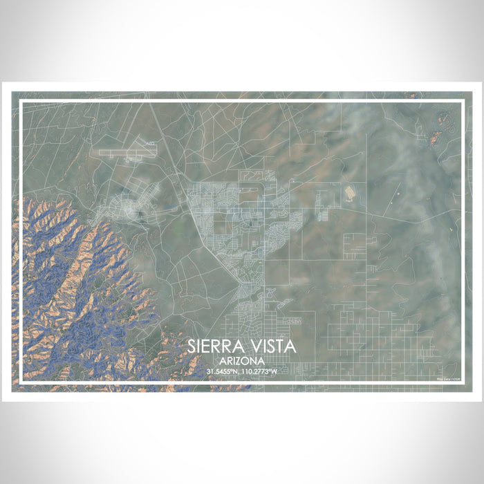 Sierra Vista Arizona Map Print Landscape Orientation in Afternoon Style With Shaded Background