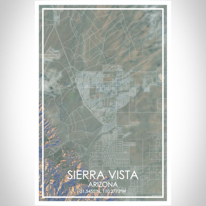 Sierra Vista Arizona Map Print Portrait Orientation in Afternoon Style With Shaded Background
