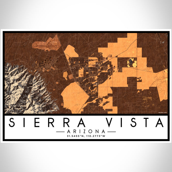 Sierra Vista Arizona Map Print Landscape Orientation in Ember Style With Shaded Background