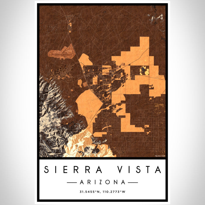 Sierra Vista Arizona Map Print Portrait Orientation in Ember Style With Shaded Background