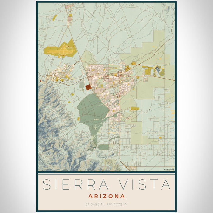 Sierra Vista Arizona Map Print Portrait Orientation in Woodblock Style With Shaded Background