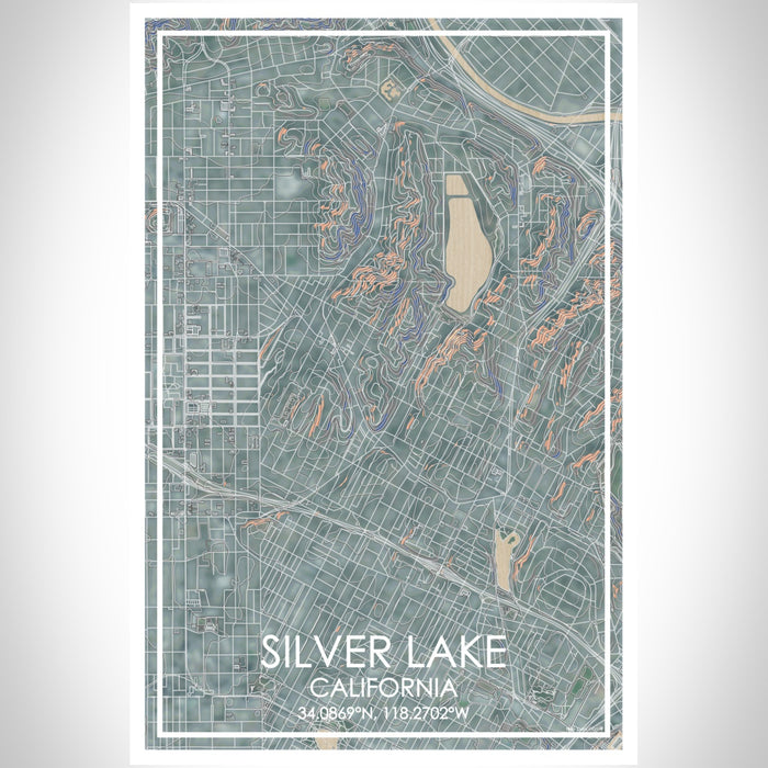 Silver Lake California Map Print Portrait Orientation in Afternoon Style With Shaded Background