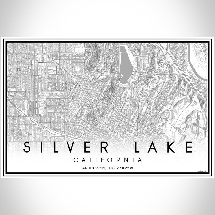Silver Lake California Map Print Landscape Orientation in Classic Style With Shaded Background