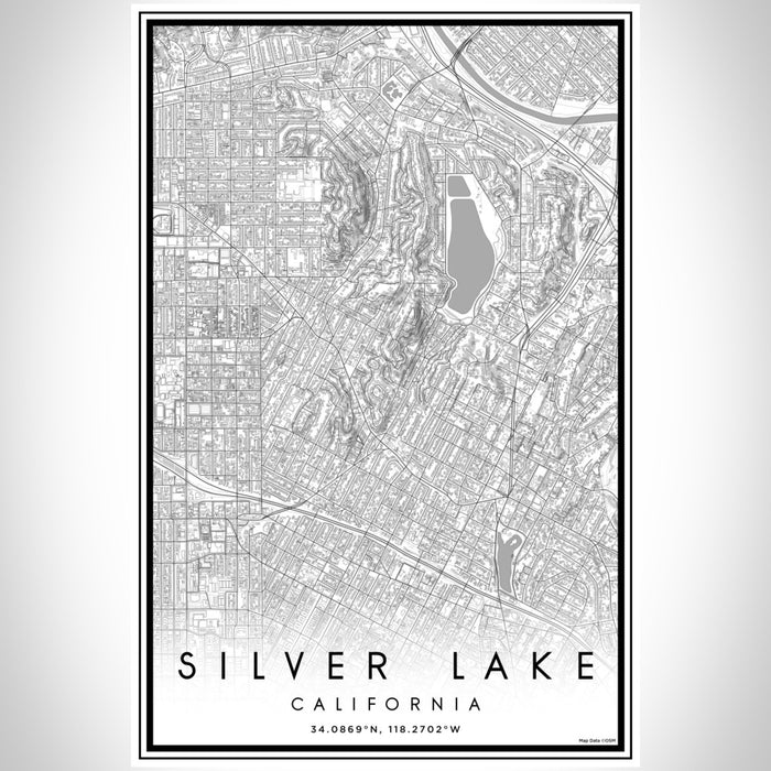 Silver Lake California Map Print Portrait Orientation in Classic Style With Shaded Background