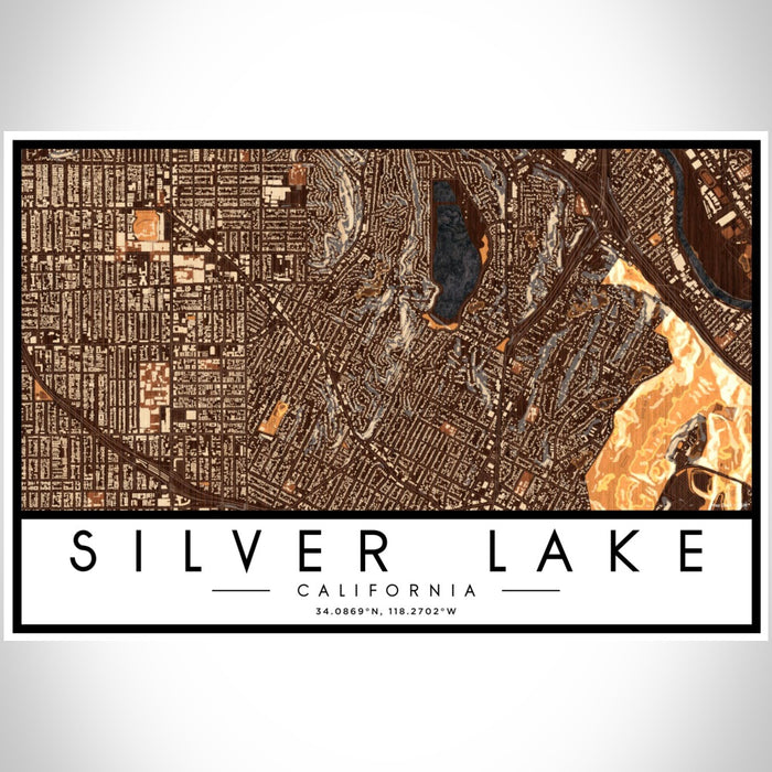 Silver Lake California Map Print Landscape Orientation in Ember Style With Shaded Background