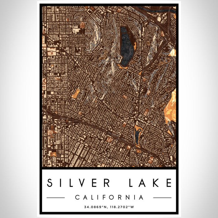 Silver Lake California Map Print Portrait Orientation in Ember Style With Shaded Background