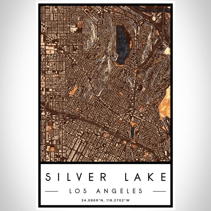 Silver Lake Los Angeles Map Print Portrait Orientation in Ember Style With Shaded Background