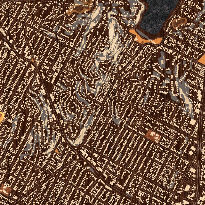 Silver Lake Los Angeles Map Print in Ember Style Zoomed In Close Up Showing Details