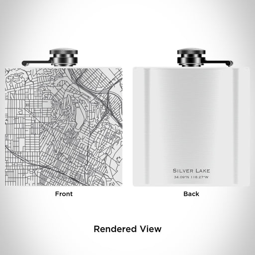 Rendered View of Silver Lake Los Angeles Map Engraving on 6oz Stainless Steel Flask in White