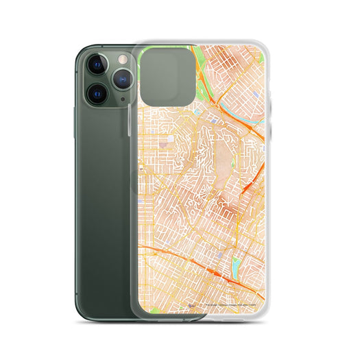 Custom Silver Lake Los Angeles Map Phone Case in Watercolor on Table with Laptop and Plant