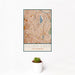 12x18 Silver Lake Los Angeles Map Print Portrait Orientation in Woodblock Style With Small Cactus Plant in White Planter