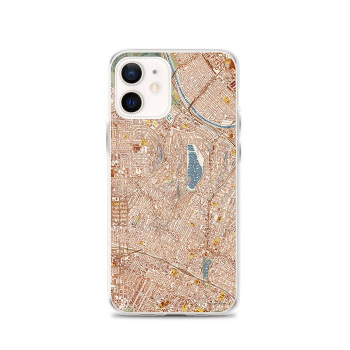Custom Silver Lake Los Angeles Map iPhone 12 Phone Case in Woodblock