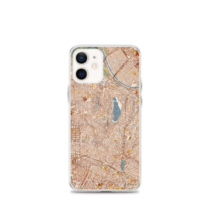Custom Silver Lake Los Angeles Map iPhone 12 mini Phone Case in Woodblock