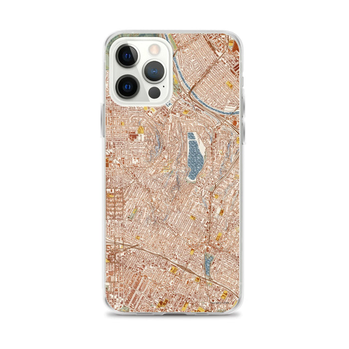 Custom Silver Lake Los Angeles Map iPhone 12 Pro Max Phone Case in Woodblock