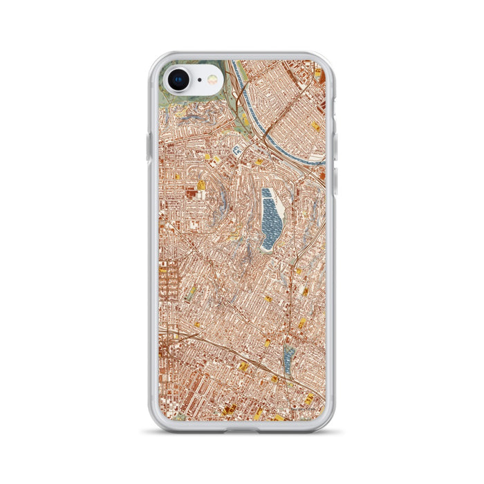 Custom Silver Lake Los Angeles Map iPhone SE Phone Case in Woodblock