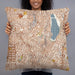 Person holding 22x22 Custom Silver Lake Los Angeles Map Throw Pillow in Woodblock
