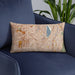Custom Silver Lake Los Angeles Map Throw Pillow in Woodblock on Blue Colored Chair