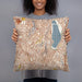 Person holding 18x18 Custom Silver Lake Los Angeles Map Throw Pillow in Woodblock