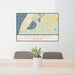 24x36 Silver Lake Michigan Map Print Lanscape Orientation in Woodblock Style Behind 2 Chairs Table and Potted Plant