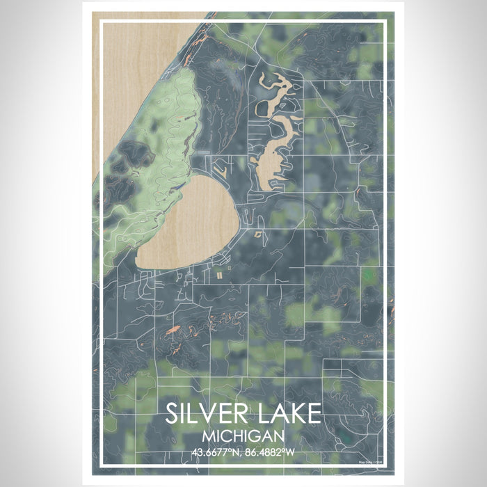 Silver Lake Michigan Map Print Portrait Orientation in Afternoon Style With Shaded Background