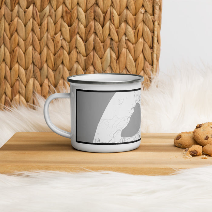 Left View Custom Silver Lake Michigan Map Enamel Mug in Classic on Table Top