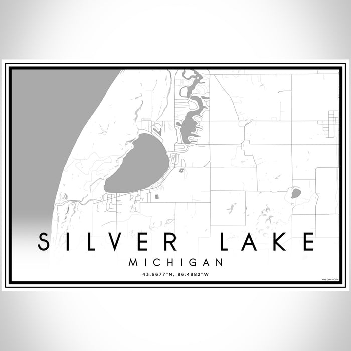 Silver Lake Michigan Map Print Landscape Orientation in Classic Style With Shaded Background