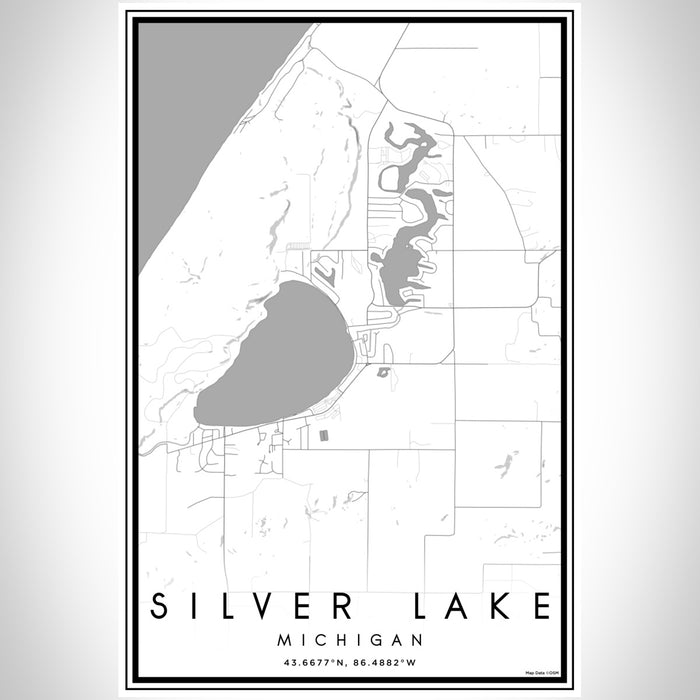 Silver Lake Michigan Map Print Portrait Orientation in Classic Style With Shaded Background