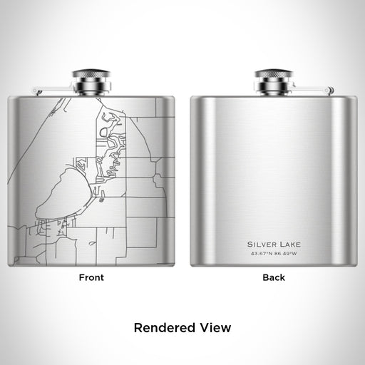 Rendered View of Silver Lake Michigan Map Engraving on 6oz Stainless Steel Flask