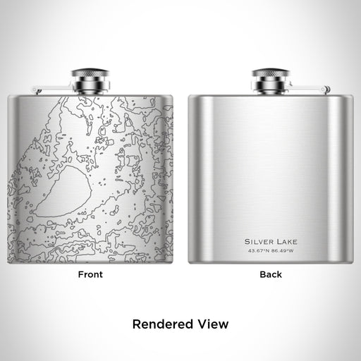 Rendered View of Silver Lake Michigan Map Engraving on 6oz Stainless Steel Flask