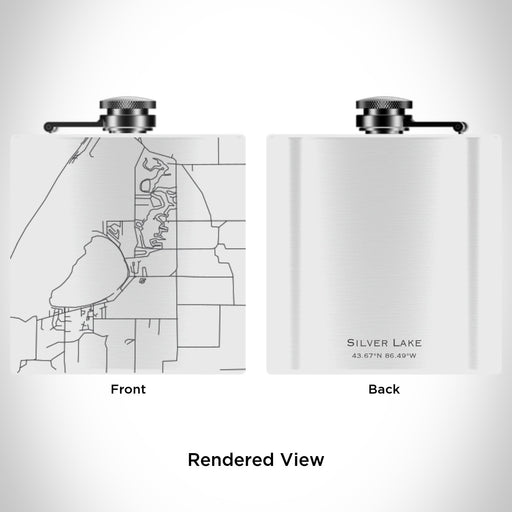 Rendered View of Silver Lake Michigan Map Engraving on 6oz Stainless Steel Flask in White