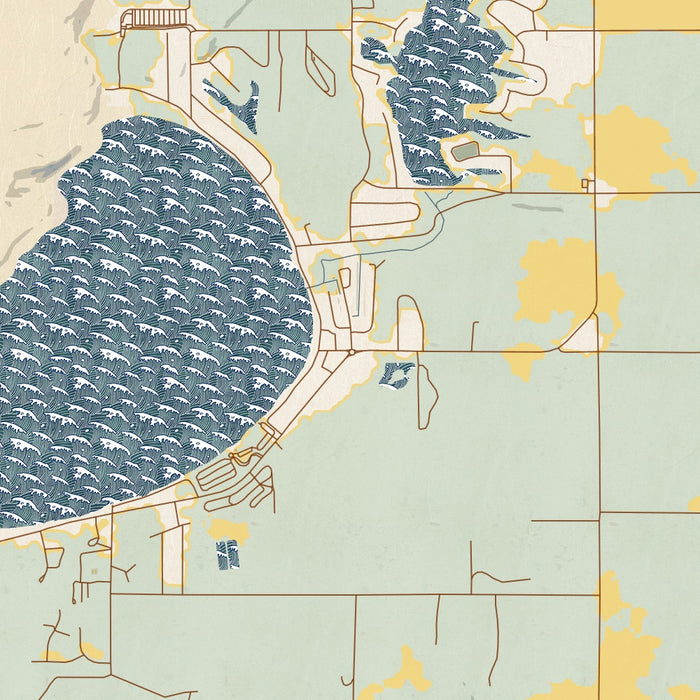 Silver Lake Michigan Map Print in Woodblock Style Zoomed In Close Up Showing Details