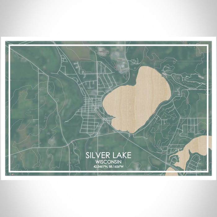 Silver Lake Wisconsin Map Print Landscape Orientation in Afternoon Style With Shaded Background