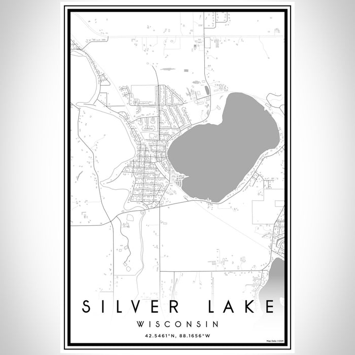 Silver Lake Wisconsin Map Print Portrait Orientation in Classic Style With Shaded Background