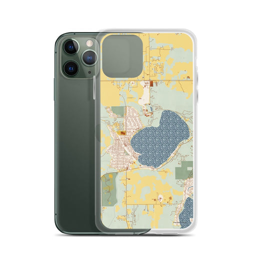 Custom Silver Lake Wisconsin Map Phone Case in Woodblock on Table with Laptop and Plant