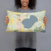 Person holding 20x12 Custom Silver Lake Wisconsin Map Throw Pillow in Woodblock