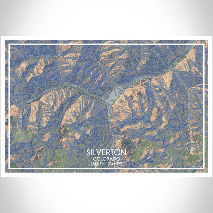 Silverton Colorado Map Print Landscape Orientation in Afternoon Style With Shaded Background