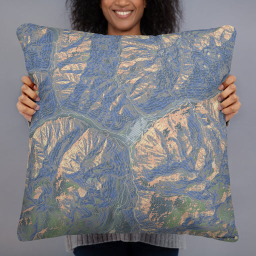 Person holding 22x22 Custom Silverton Colorado Map Throw Pillow in Afternoon