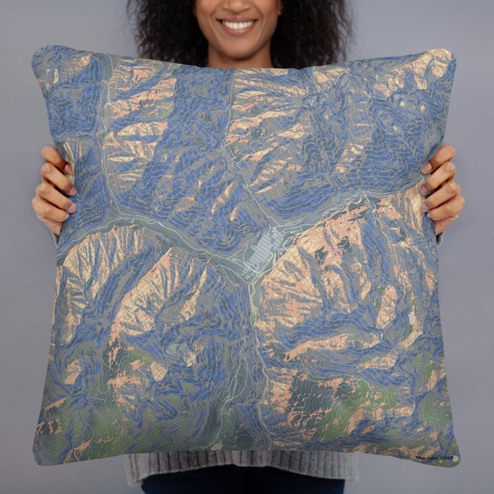 Person holding 22x22 Custom Silverton Colorado Map Throw Pillow in Afternoon