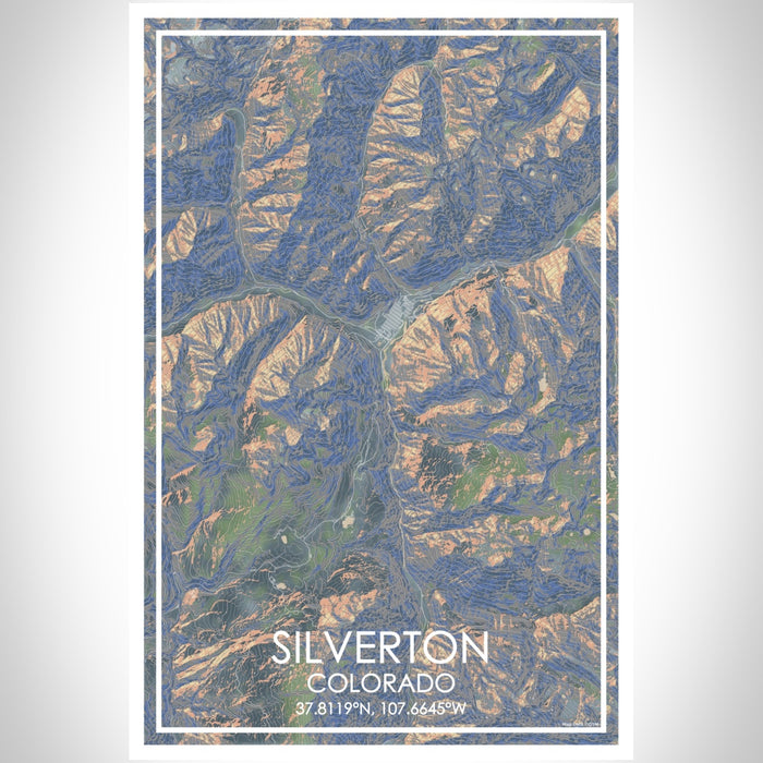 Silverton Colorado Map Print Portrait Orientation in Afternoon Style With Shaded Background