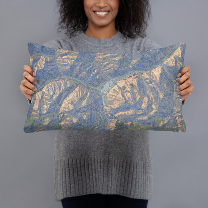 Person holding 20x12 Custom Silverton Colorado Map Throw Pillow in Afternoon